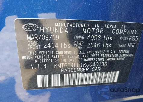 2019 Genesis G70 3.3T Advanced from USA, damaged, VIN KMTG34LE1KU040136